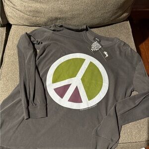 Stussy Gray Long Sleeve Shirt with Peace Sign MEDIUM